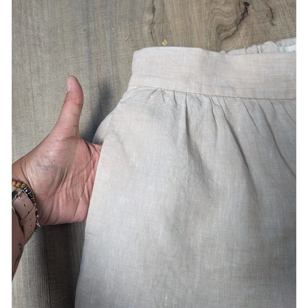 Lou & Grey LOFT Size S 100% Linen Wide Leg Pants Crop Cream Coastal Minimalist - Picture 6 of 10
